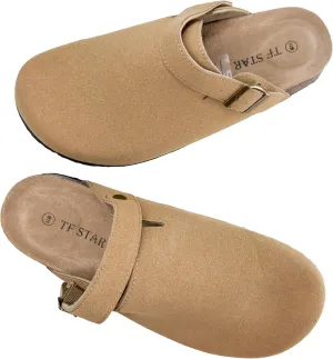 TF STAR Unisex Soft Footbed Clog Cow Suede Leather Clogs, Cork Clogs Shoes for Women Men Tan
