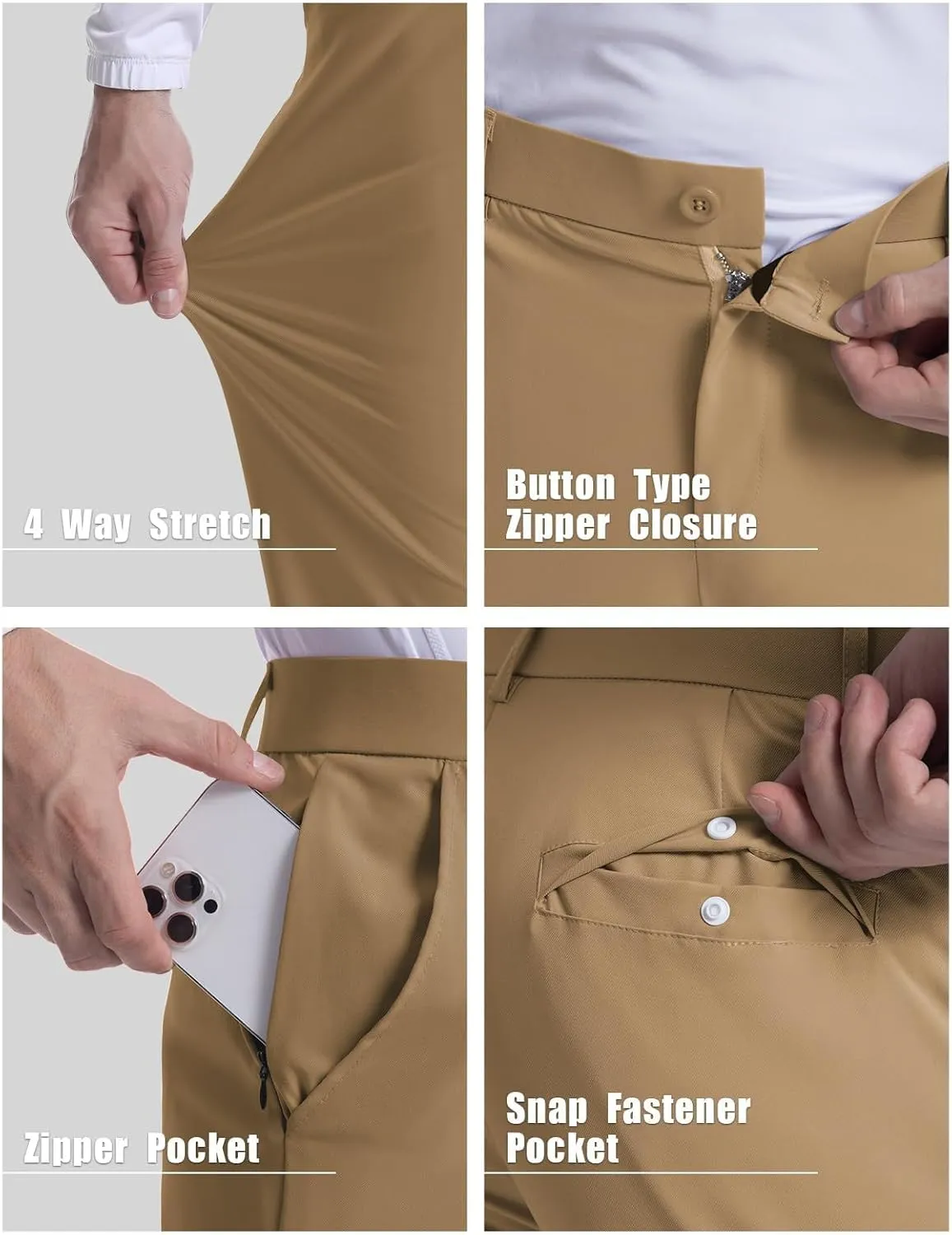 Thatrich Mens Golf Joggers with Pockets Slim Fit Stretch Dress Pants Business Casual Trousers Formal Wear Office Work Pant