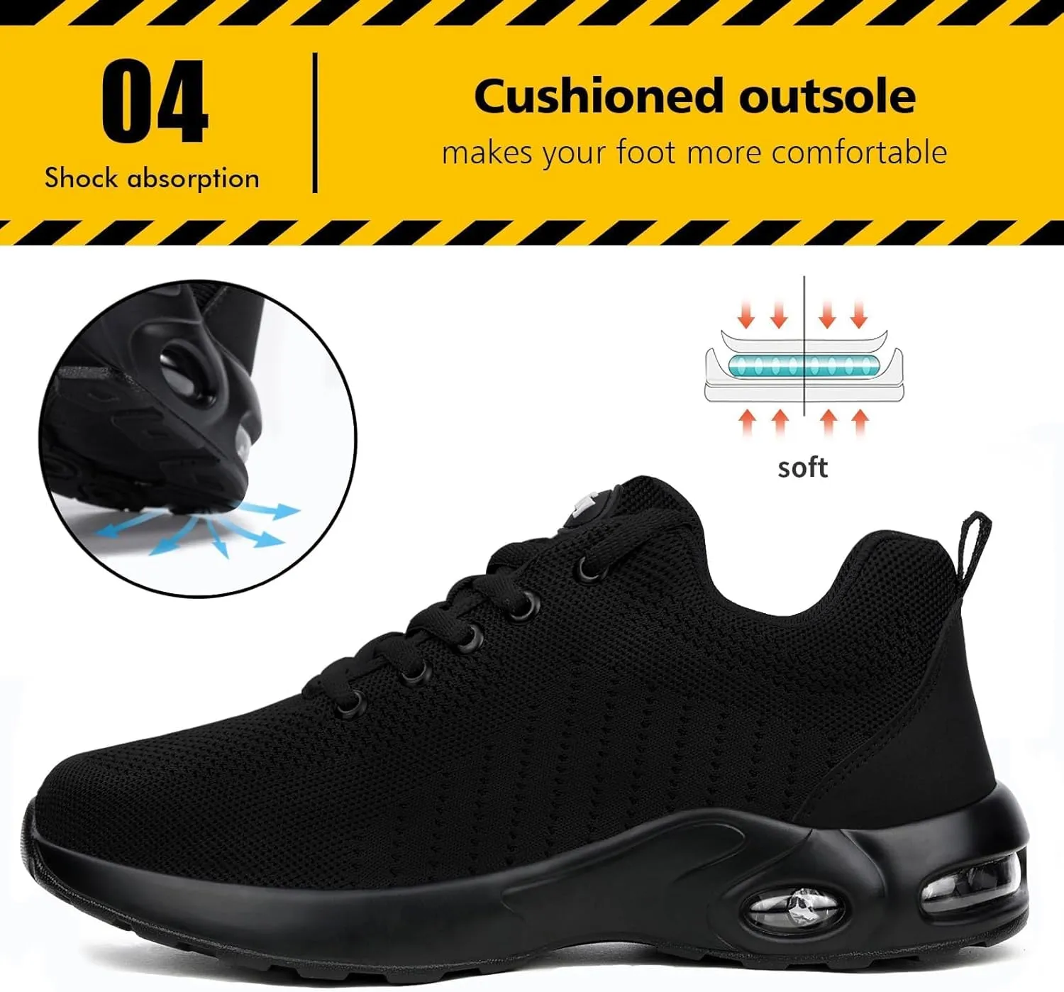 Tinefiy Steel Toe Shoes for Women Lightweight Safety Shoes Air Cushion Comfortable Slip Resistant Indestructible Womens Puncture Proof Work Shoe