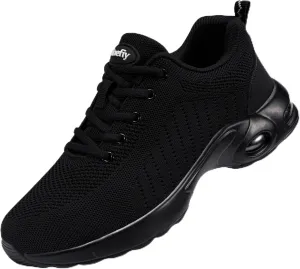 Tinefiy Steel Toe Shoes for Women Lightweight Safety Shoes Air Cushion Comfortable Slip Resistant Indestructible Womens Puncture Proof Work Shoe