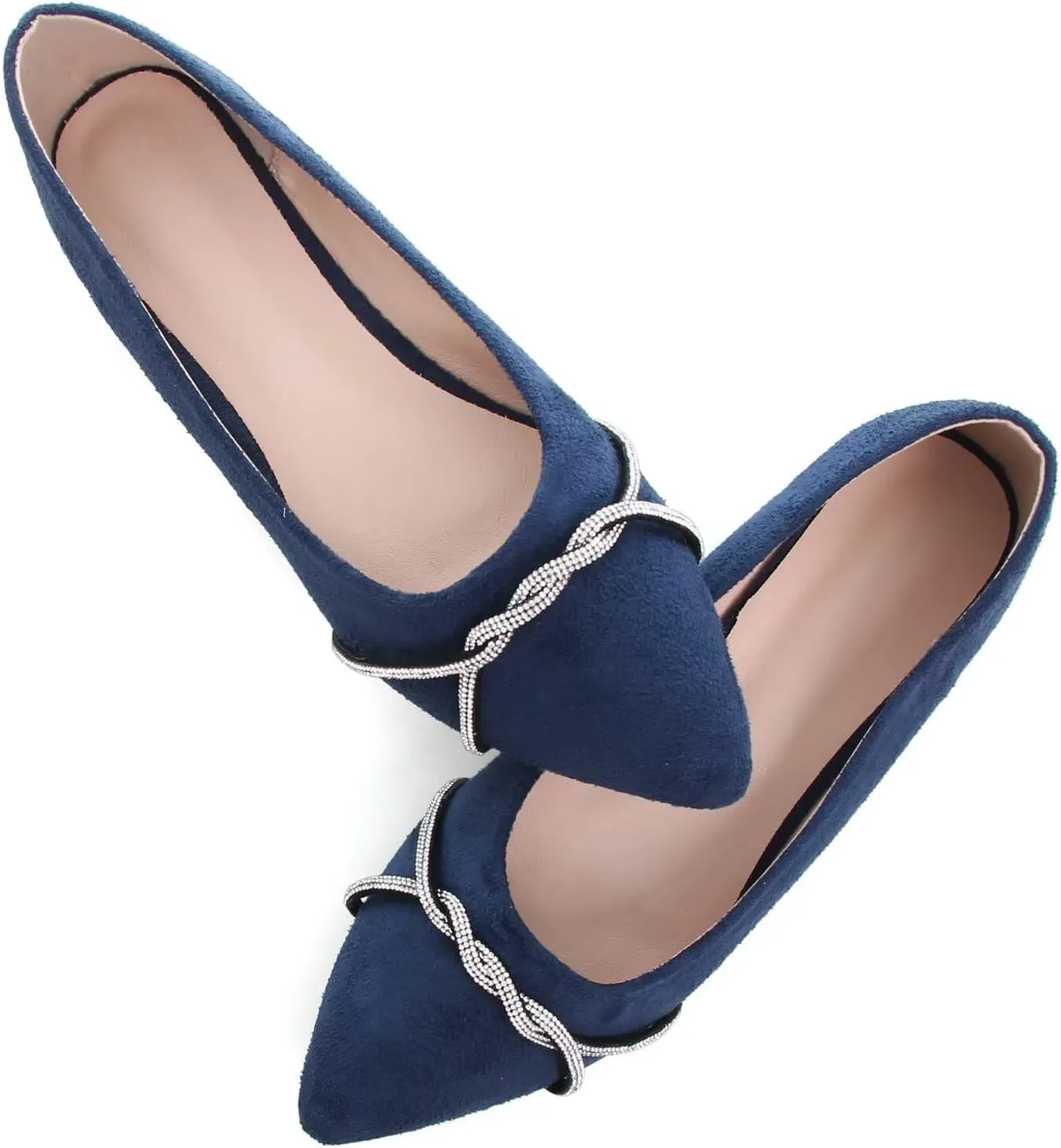 TN TANGNEST Womens Casual Flats Fashion Chain Pointed Toe Ballet Flats Rhinestone Flats Comfort Slip On Dress Shoes