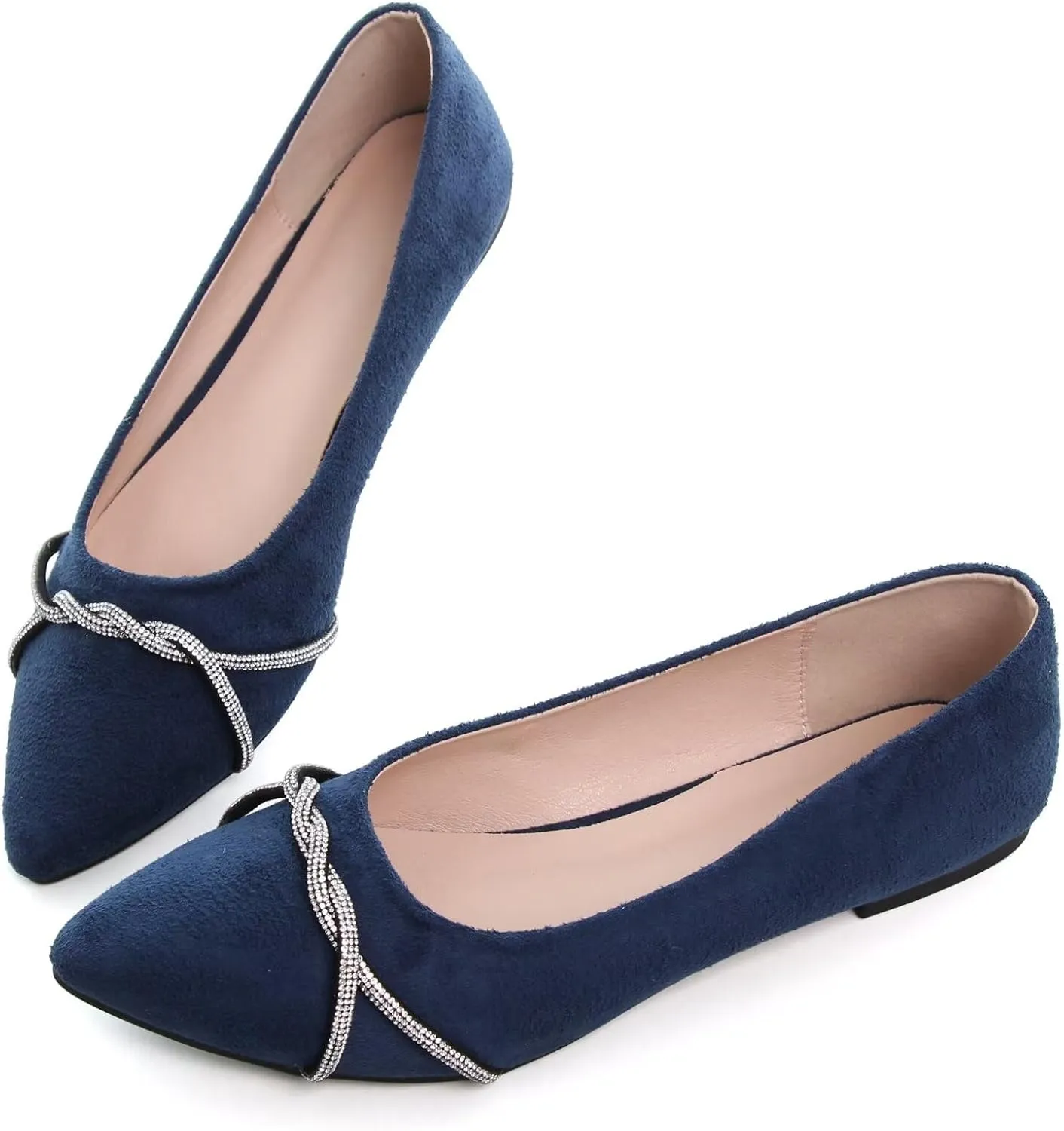 TN TANGNEST Womens Casual Flats Fashion Chain Pointed Toe Ballet Flats Rhinestone Flats Comfort Slip On Dress Shoes