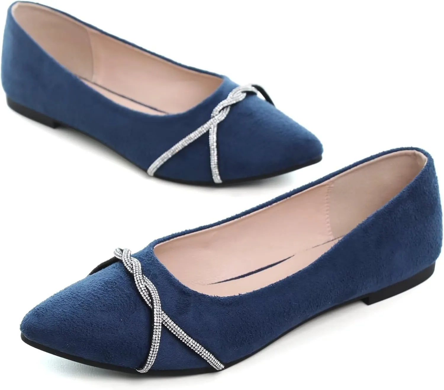 TN TANGNEST Womens Casual Flats Fashion Chain Pointed Toe Ballet Flats Rhinestone Flats Comfort Slip On Dress Shoes