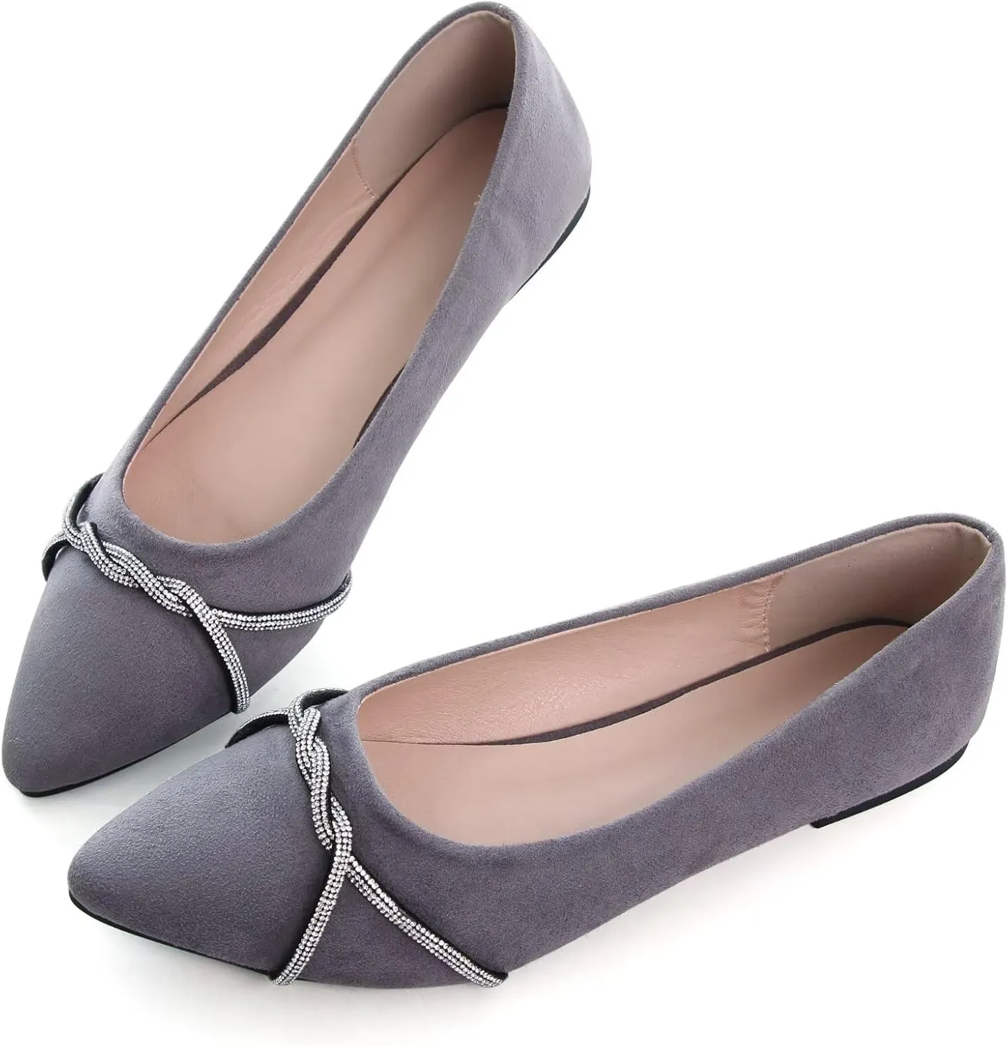 TN TANGNEST Womens Casual Flats Fashion Chain Pointed Toe Ballet Flats Rhinestone Flats Comfort Slip On Dress Shoes