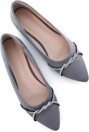 TN TANGNEST Womens Casual Flats Fashion Chain Pointed Toe Ballet Flats Rhinestone Flats Comfort Slip On Dress Shoes