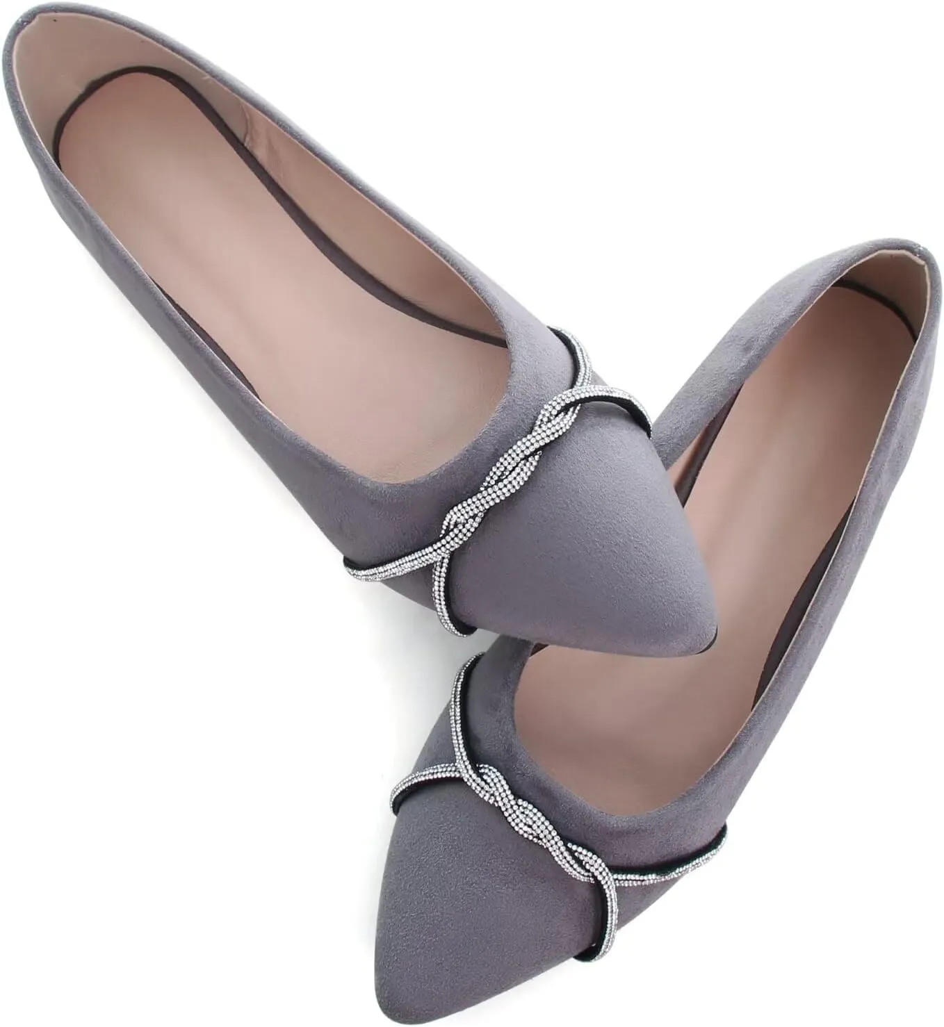 TN TANGNEST Womens Casual Flats Fashion Chain Pointed Toe Ballet Flats Rhinestone Flats Comfort Slip On Dress Shoes