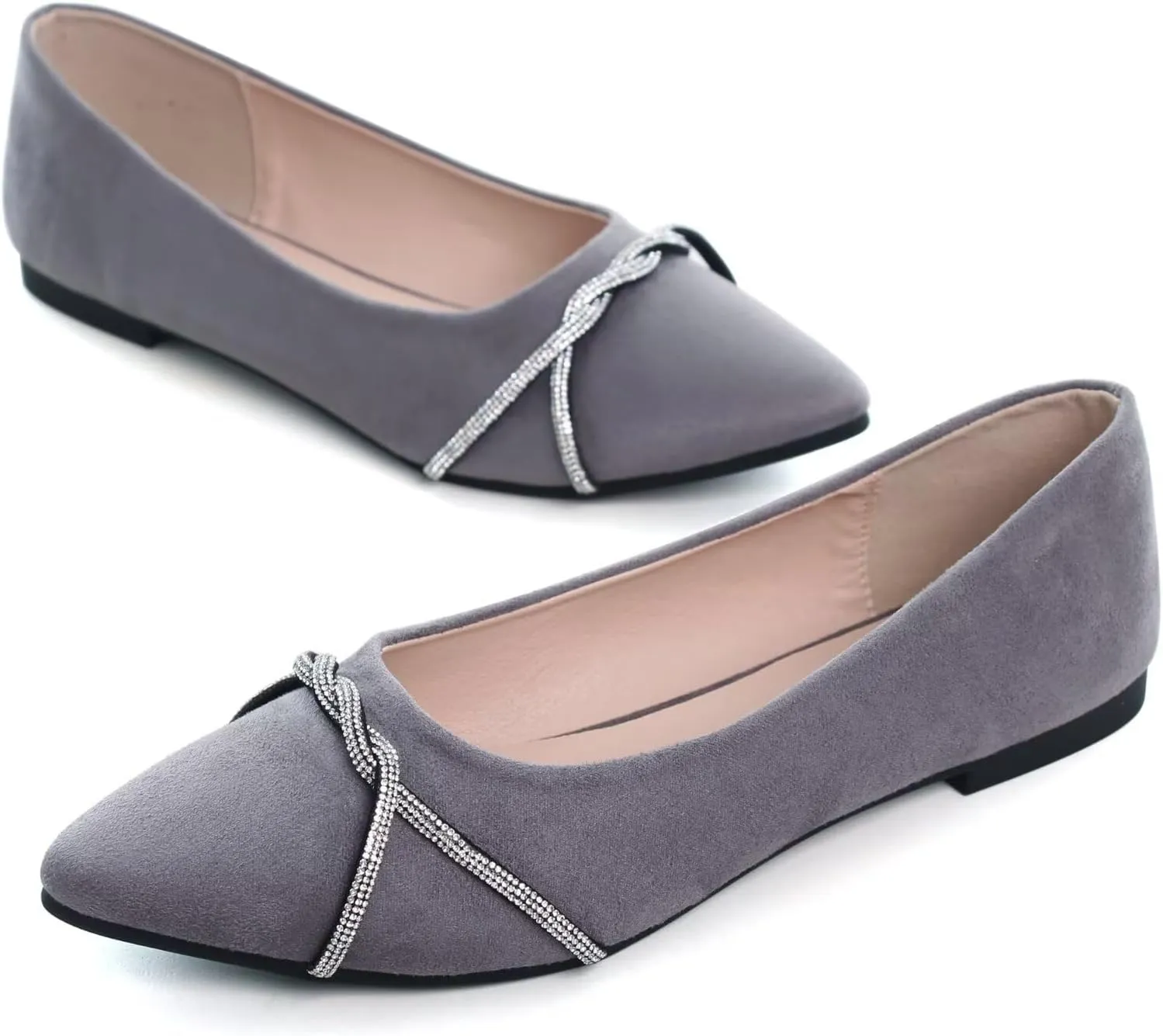 TN TANGNEST Womens Casual Flats Fashion Chain Pointed Toe Ballet Flats Rhinestone Flats Comfort Slip On Dress Shoes