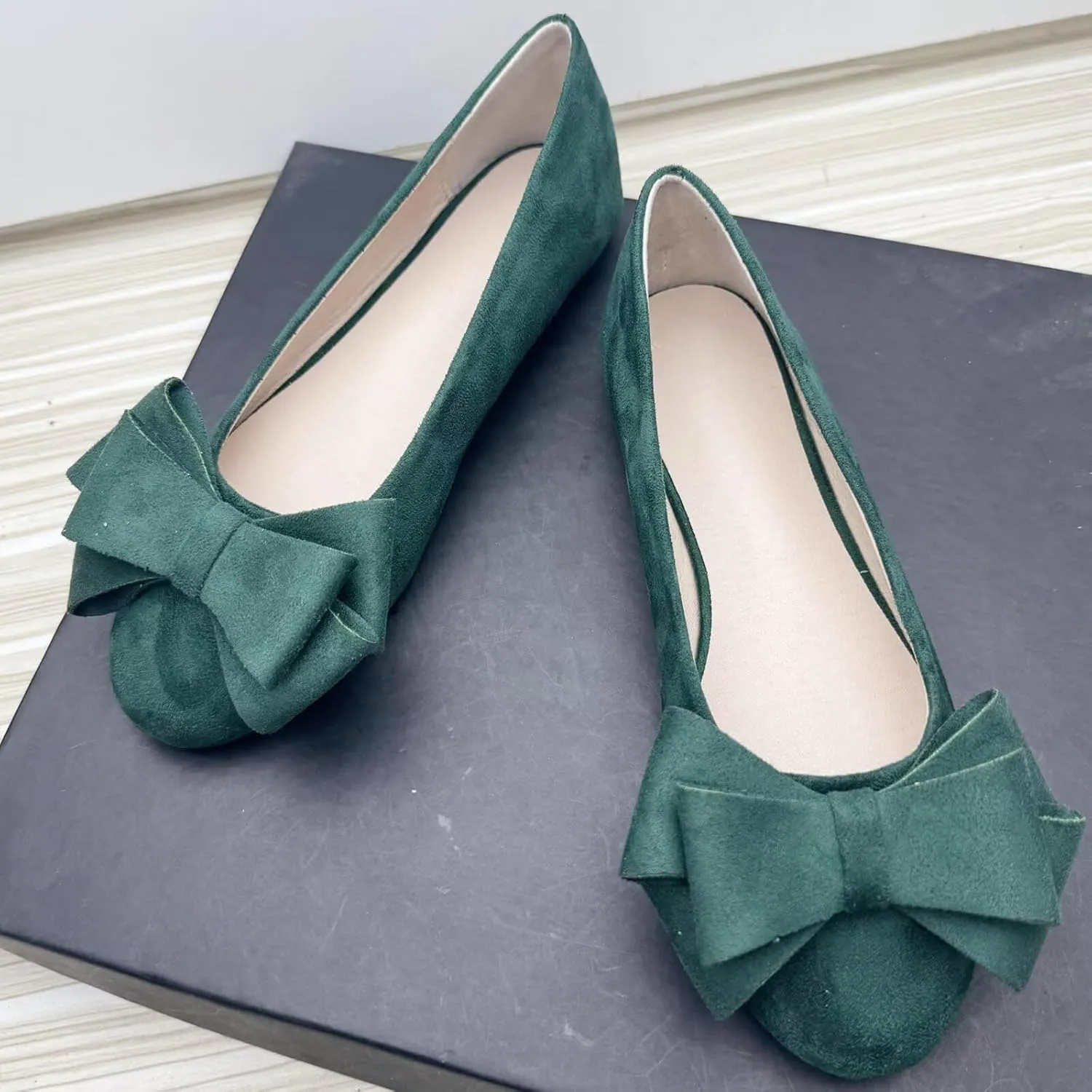TN TANGNEST Women's Comfortable Pointed Toe Bowknot Flats Slip On Loafers Casual Flats