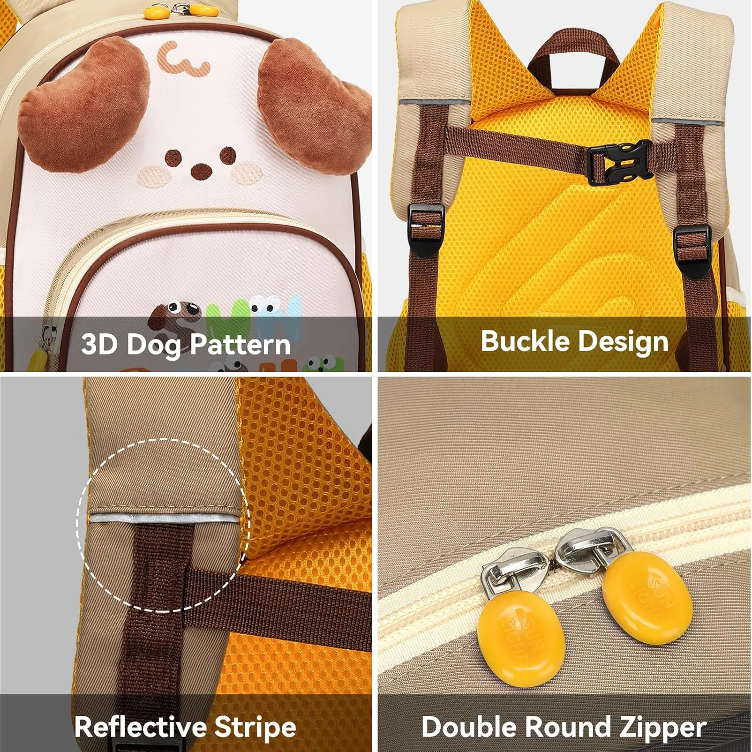 Toddler Backpack for Kids, Small 3D Cartoon Preschool for Age 2-4 Boys Girls Cute Toddler Bookbags Daycare Nursery Backpack for School, Travel (3D Dog, khaki)