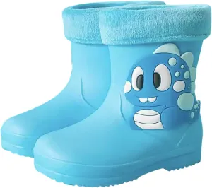 Toddler Boys Girls Dinosaur Rainboots with Fleece Lining Kids Lightweight Waterproof Rubber Mud Boots Baby Boy Shoes