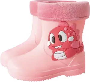 Toddler Boys Girls Dinosaur Rainboots with Fleece Lining Kids Lightweight Waterproof Rubber Mud Boots Baby Boy Shoes
