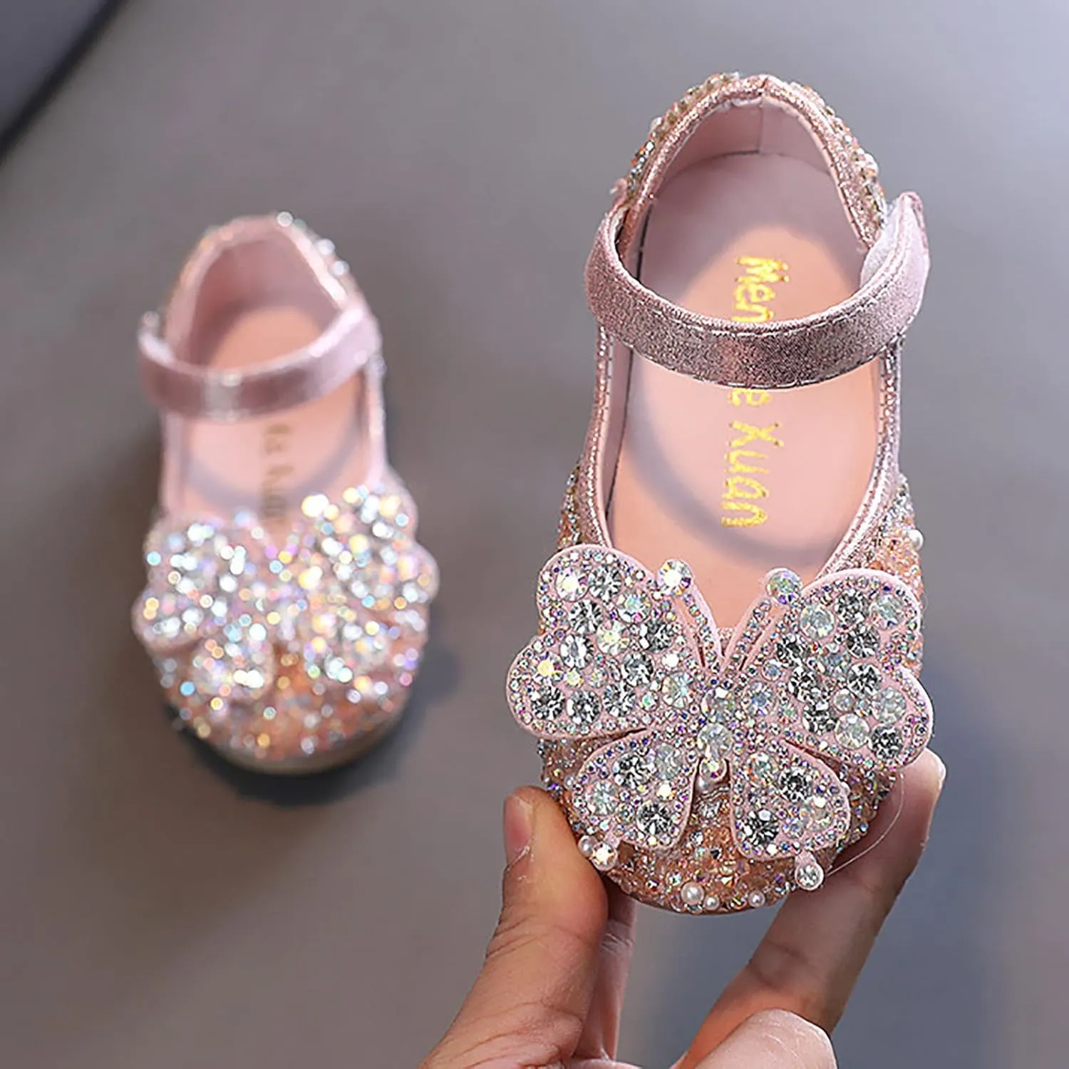 Toddler Girl Sandals, Childrens Girls Pearl Rhinestones Shining Princess Shoes for Party and Wedding Dancing Shoes