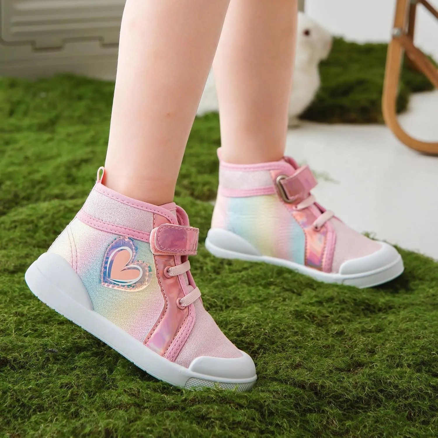 Toddler Girls Heart Pattern High Top Canvas Sneakers Kids Sequin Sparkly Glitter Walking Running Flat Shoes