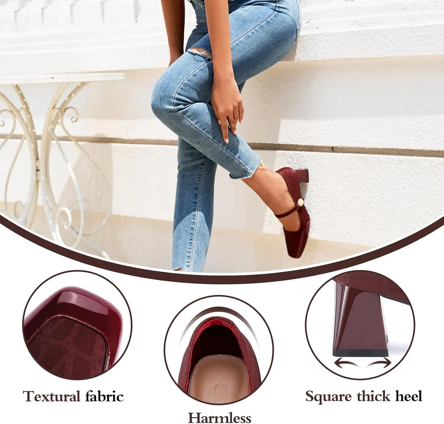 Trakxy Women Square Toe Mary Jane Pumps Shoes Comfortable Closed Toe Dress Shoes Chunky Block Heels Buckle Strap Fitted Pumps Ideal for Casual Work Wedding