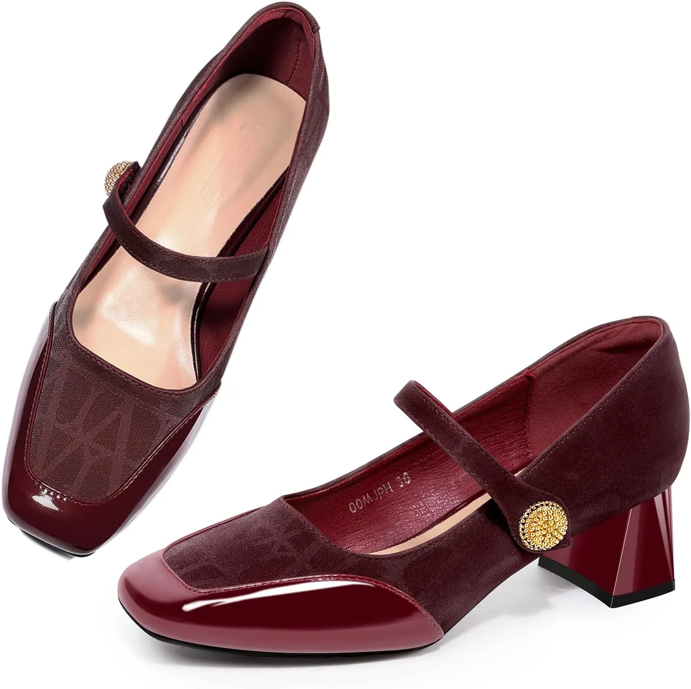 Trakxy Women Square Toe Mary Jane Pumps Shoes Comfortable Closed Toe Dress Shoes Chunky Block Heels Buckle Strap Fitted Pumps Ideal for Casual Work Wedding