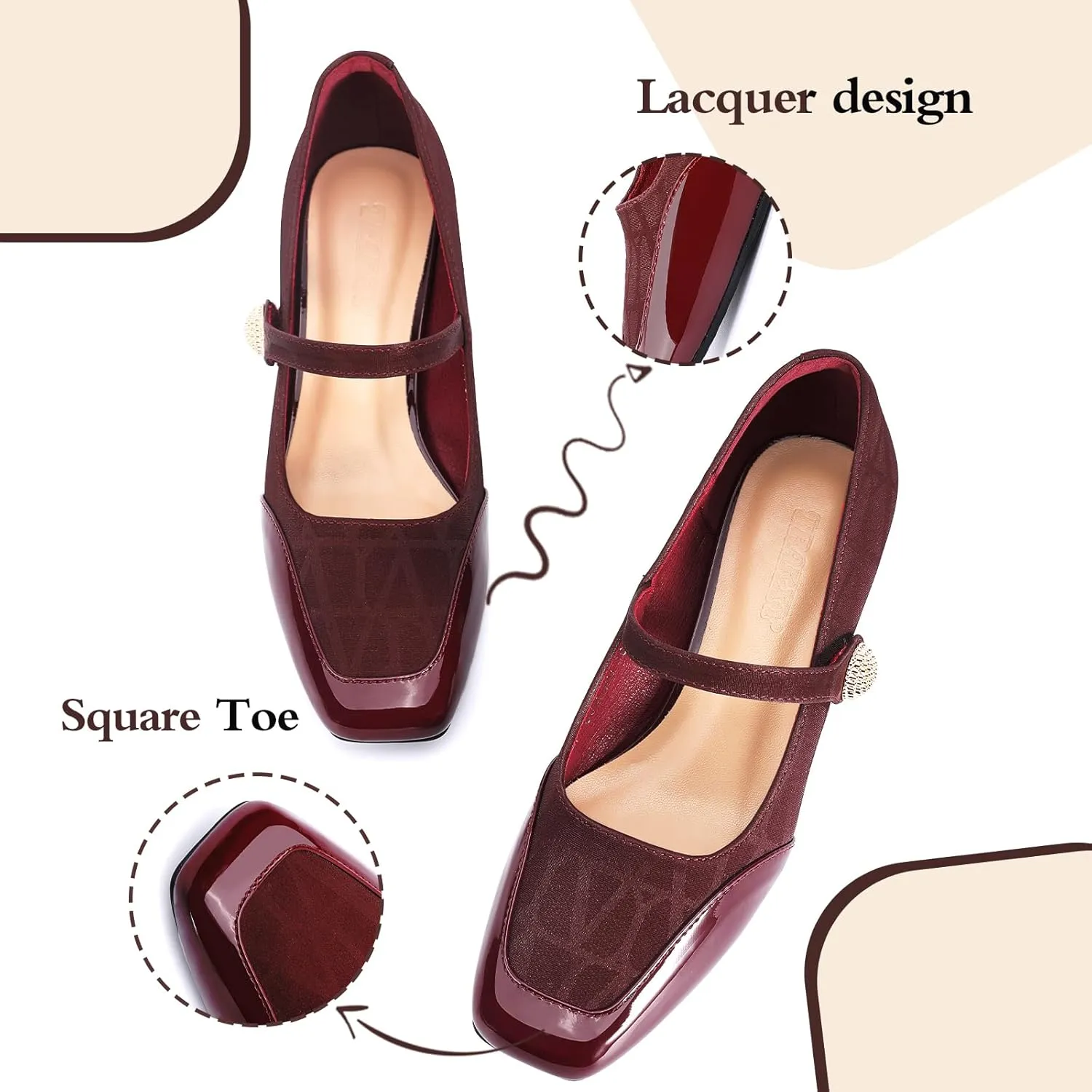 Trakxy Women Square Toe Mary Jane Pumps Shoes Comfortable Closed Toe Dress Shoes Chunky Block Heels Buckle Strap Fitted Pumps Ideal for Casual Work Wedding