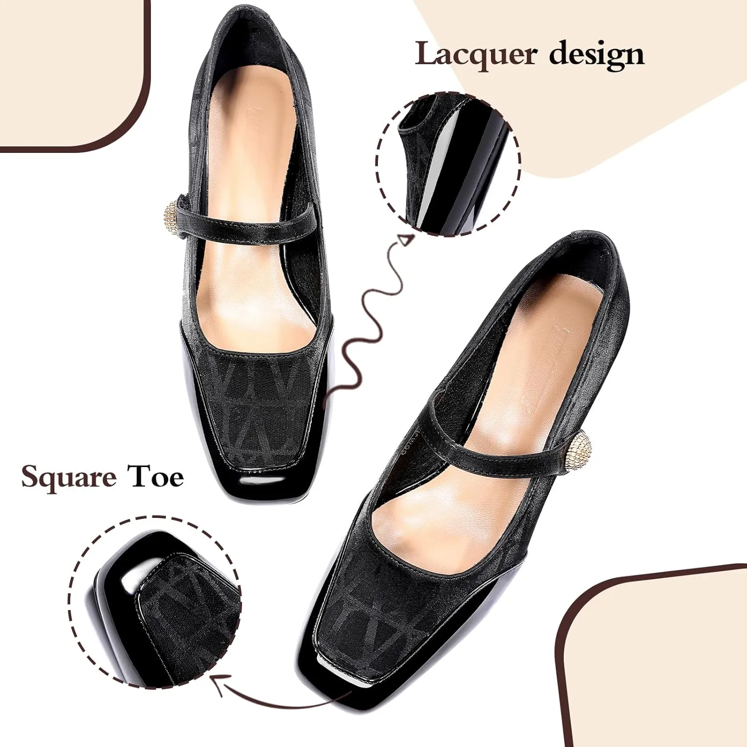 Trakxy Women Square Toe Mary Jane Pumps Shoes Comfortable Closed Toe Dress Shoes Chunky Block Heels Buckle Strap Fitted Pumps Ideal for Casual Work Wedding