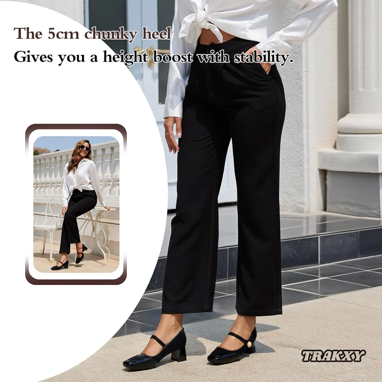 Trakxy Women Square Toe Mary Jane Pumps Shoes Comfortable Closed Toe Dress Shoes Chunky Block Heels Buckle Strap Fitted Pumps Ideal for Casual Work Wedding