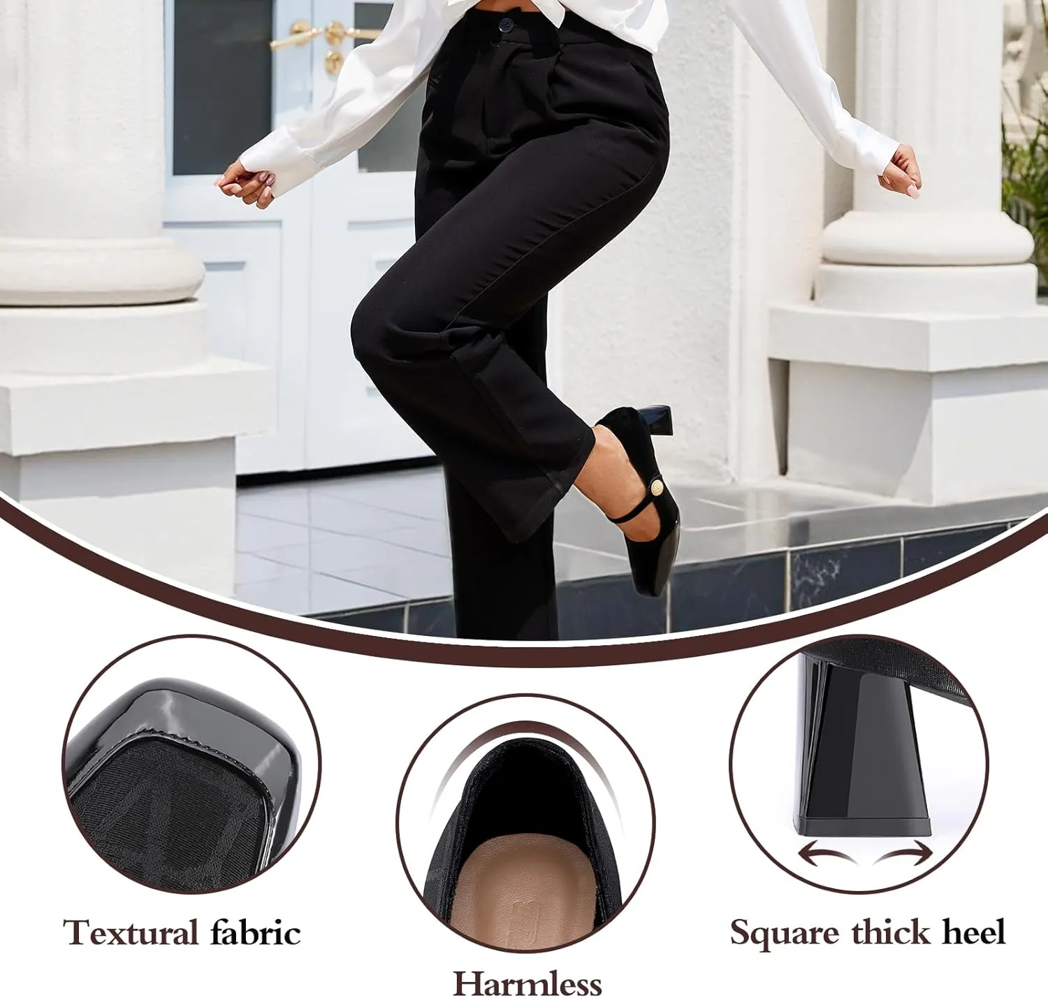 Trakxy Women Square Toe Mary Jane Pumps Shoes Comfortable Closed Toe Dress Shoes Chunky Block Heels Buckle Strap Fitted Pumps Ideal for Casual Work Wedding