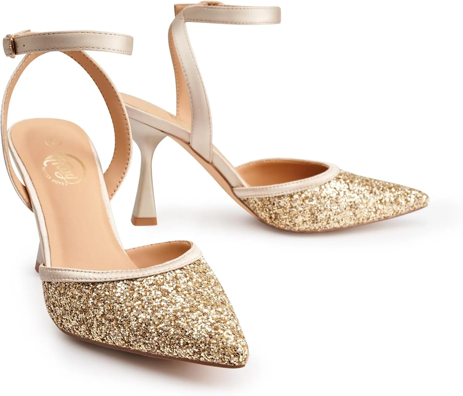 Trary Heels Women Pumps Closed Toe Ankle Strap Pointed Toe Heeled Sandals for Women Stiletto Wedding Dress Shoes