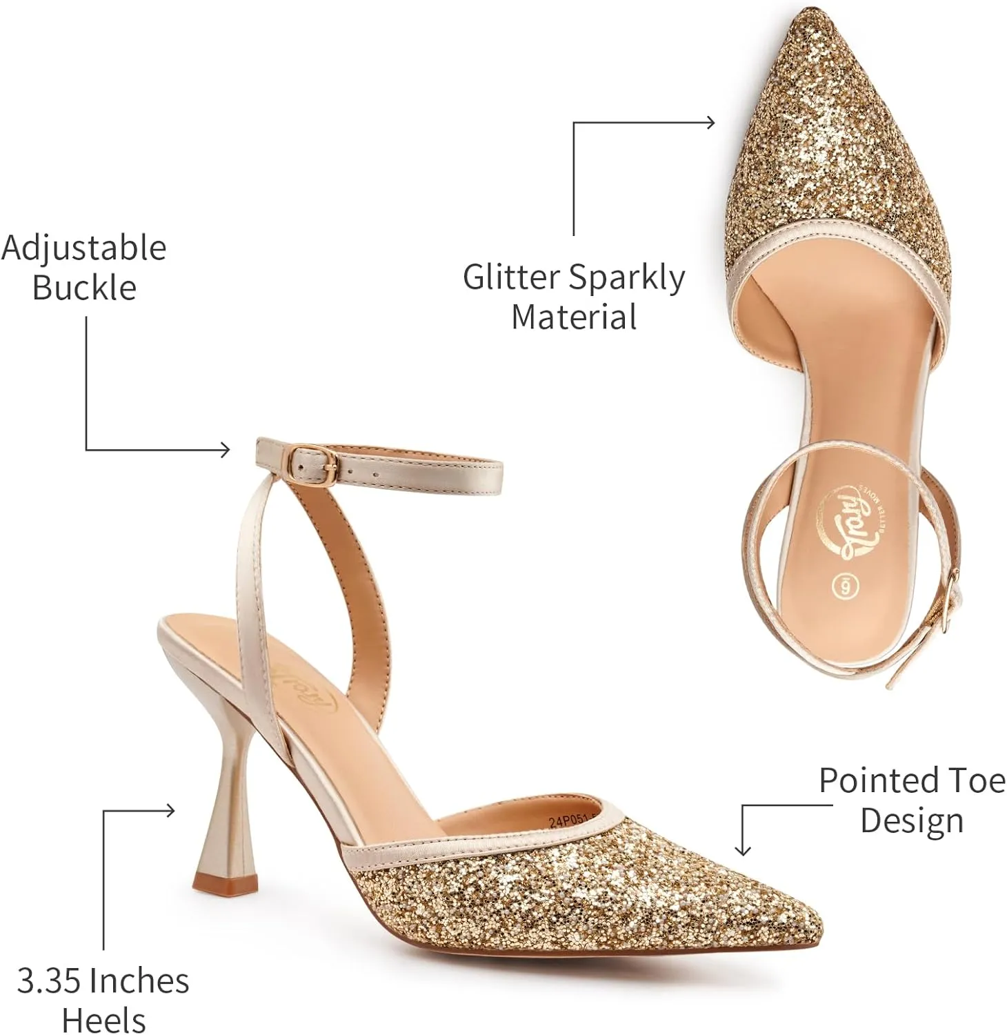 Trary Heels Women Pumps Closed Toe Ankle Strap Pointed Toe Heeled Sandals for Women Stiletto Wedding Dress Shoes