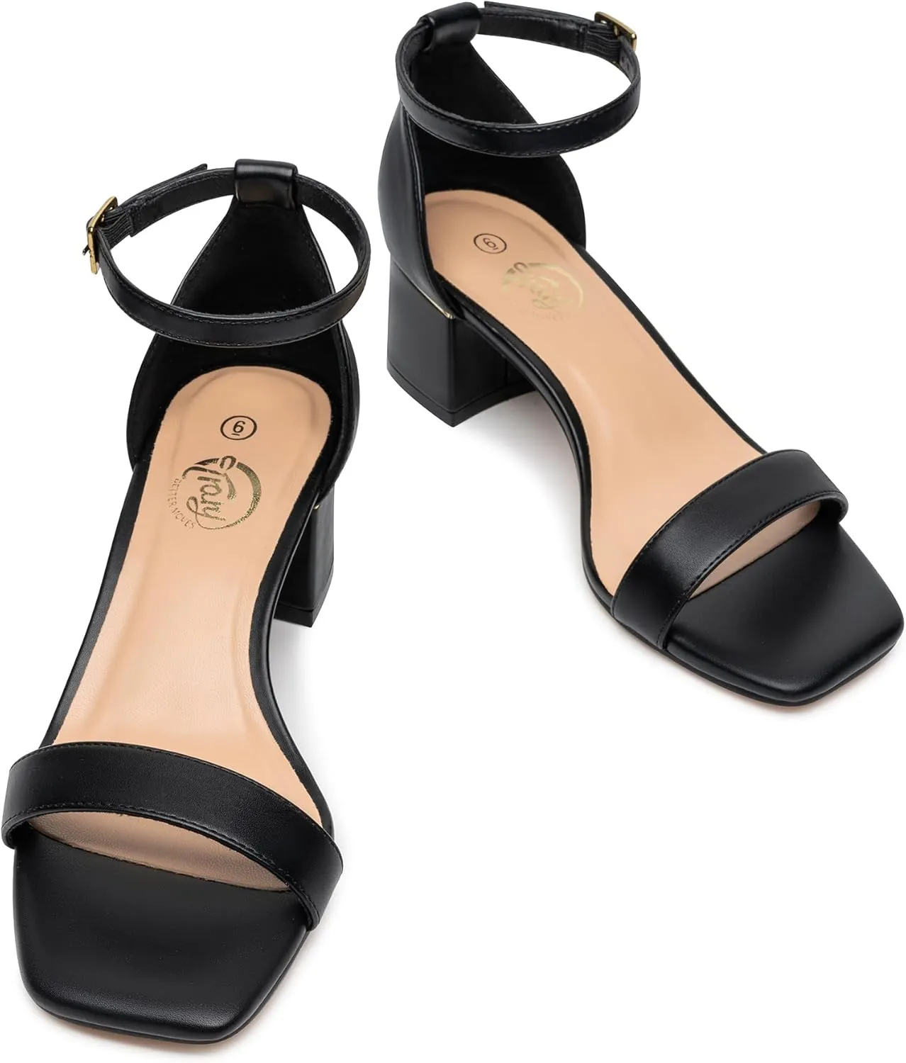 Trary Low Heels for Women Square Open Toe Ankle Strap Women's Pumps Dressy Shoes Block Chunky Heels Comfy Fashion Heeled Sandals for Women 2025 Adjustable Buckle 2.16 Inches Work Causal Party Wedding