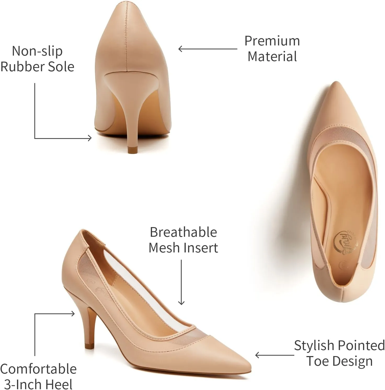 Trary Womens Slingback Pumps, Black Heels Gold Heels Nude Pink Red Heels, Pointed Toe High Heels for Women Sexy Stiletto Heels Buckle Ankle Strap Closed Toe Pumps Office Party Prom Dress Shoes
