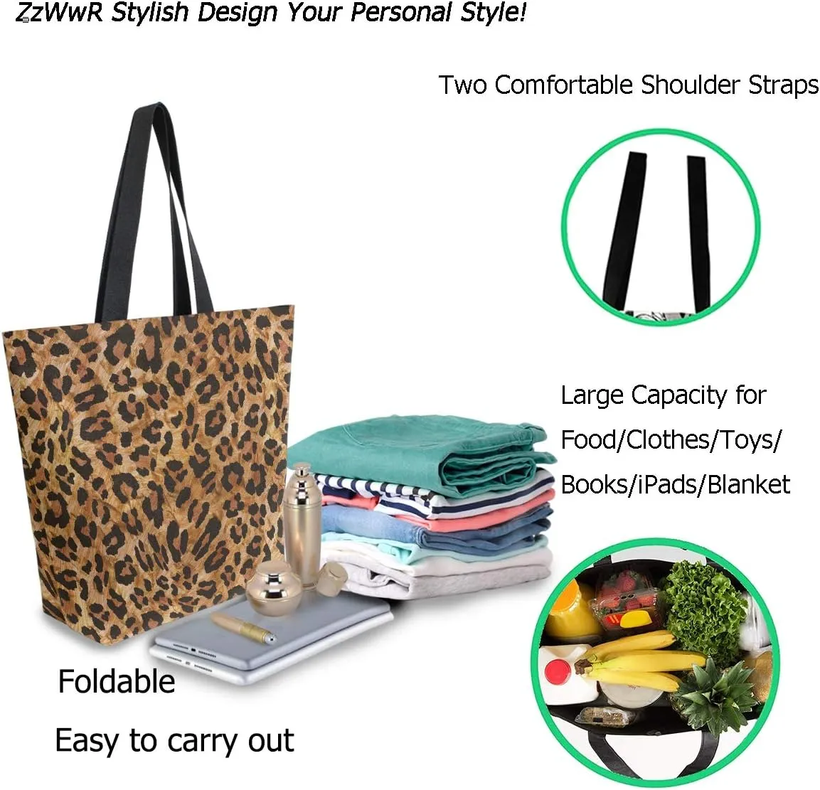 Trendy Cute Printed Pattern Extra Large Shoulder Tote Bag for Beach Travel Weekender Gym Grocery Shopping