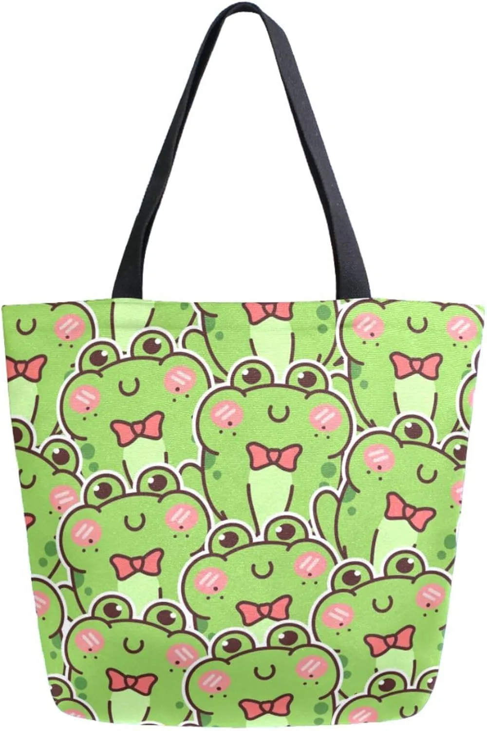 Trendy Extra Large Shoulder Grocery Tote Bag, Cute Green Frogs Funny Cartoon Canvas Daily Handle Bag for Gym Yoga Weekender Picnic Beach Travel Kitchen Reusable Market Shopping