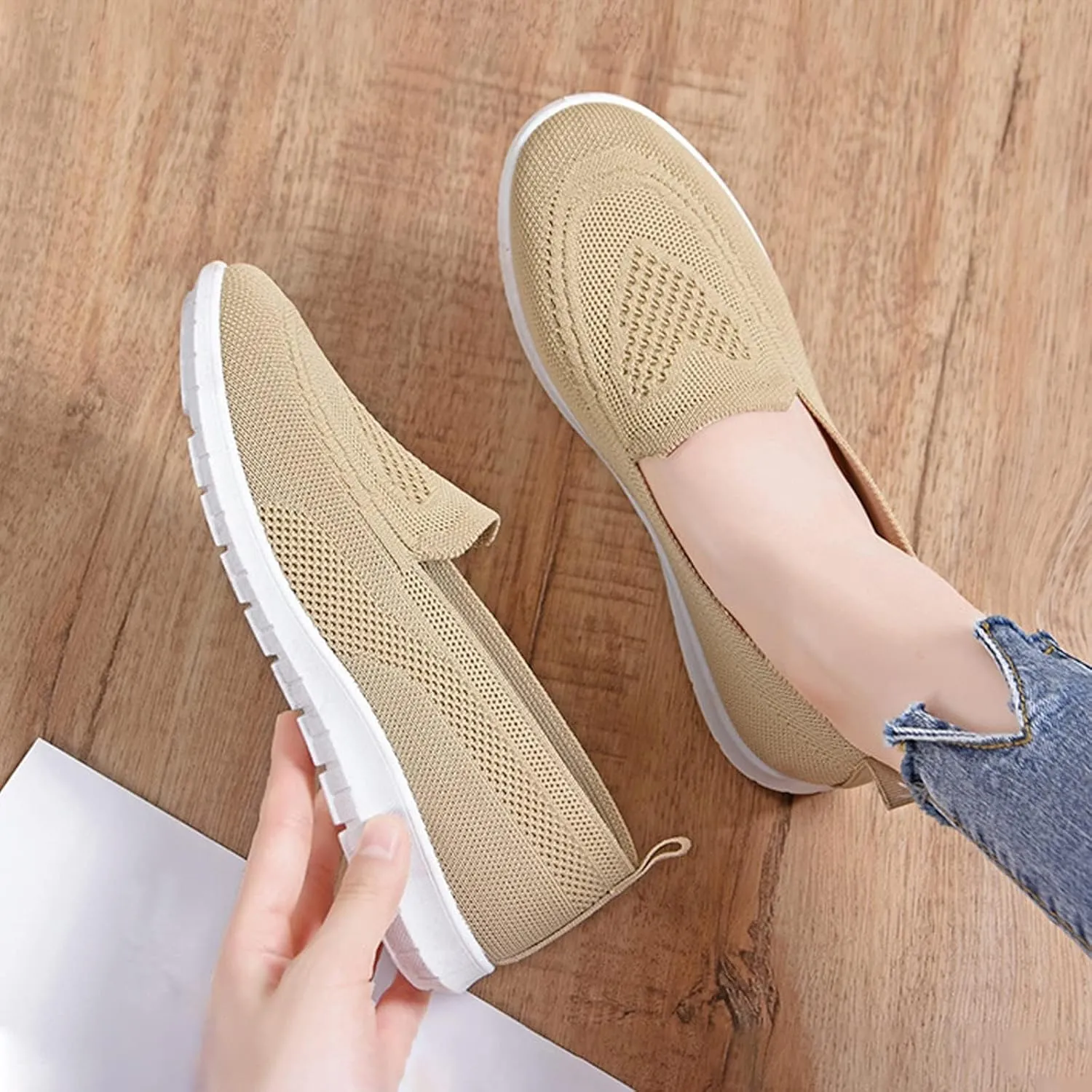 UGOSELEC Women's Mesh Walking Shoes Slip-on Sneakers,Non-Slip Breathable Athletic Comfortable Lightweight Flat Loafer Nurse Shoes