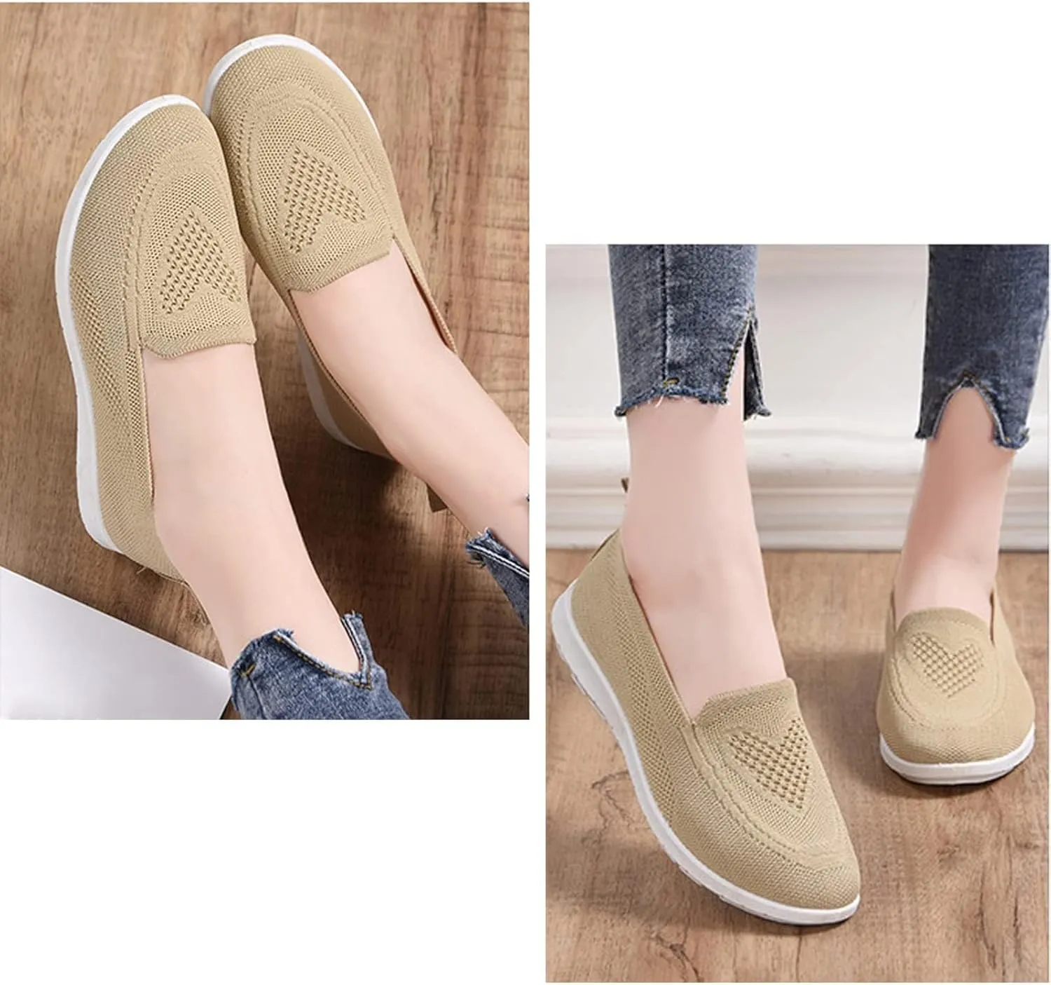 UGOSELEC Women's Mesh Walking Shoes Slip-on Sneakers,Non-Slip Breathable Athletic Comfortable Lightweight Flat Loafer Nurse Shoes