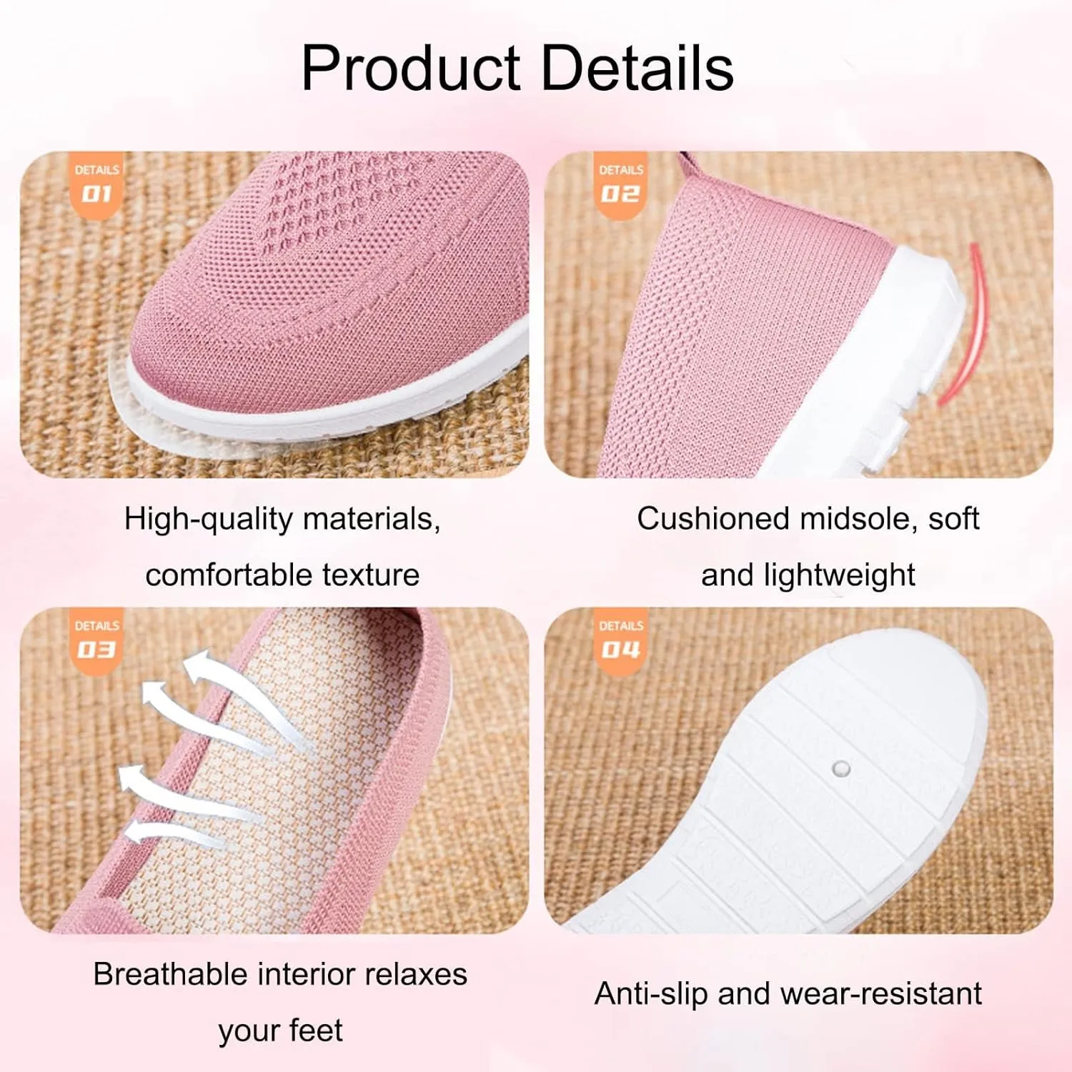 UGOSELEC Women's Mesh Walking Shoes Slip-on Sneakers,Non-Slip Breathable Athletic Comfortable Lightweight Flat Loafer Nurse Shoes