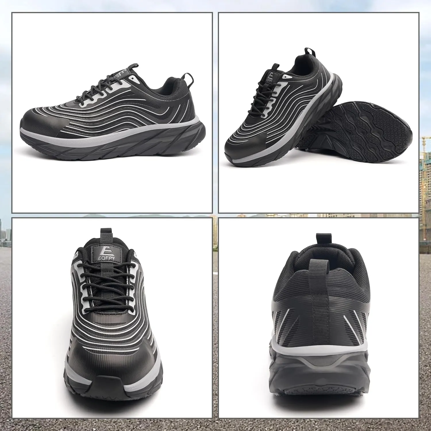 Unisex Adults Work Shoes - Black - All Seasons - Industrial & Construction - Lace-Up - Mesh - Moderate Cushioning - Hiking - Adults (Men & Women) Outdoor Enthusiasts & Athletes