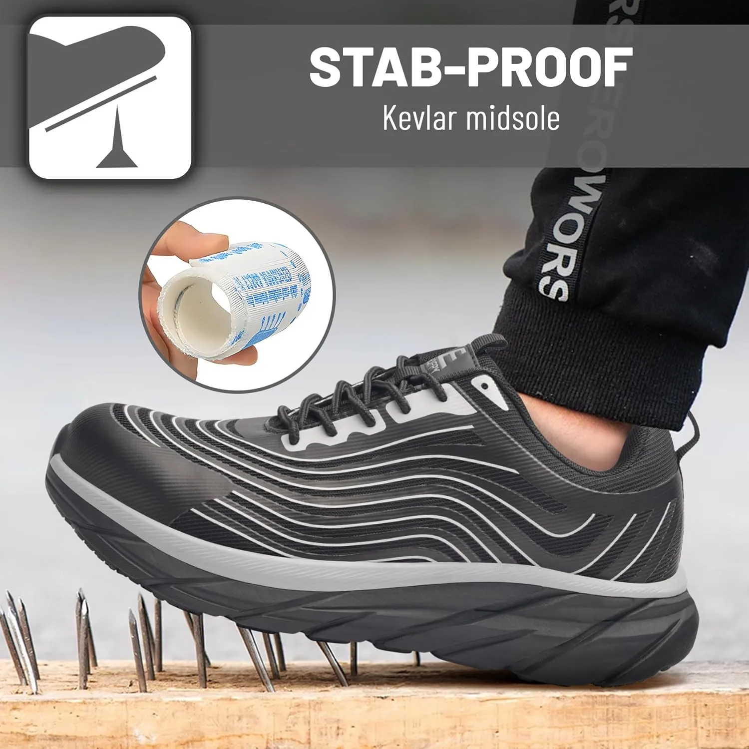 Unisex Adults Work Shoes - Black - All Seasons - Industrial & Construction - Lace-Up - Mesh - Moderate Cushioning - Hiking - Adults (Men & Women) Outdoor Enthusiasts & Athletes