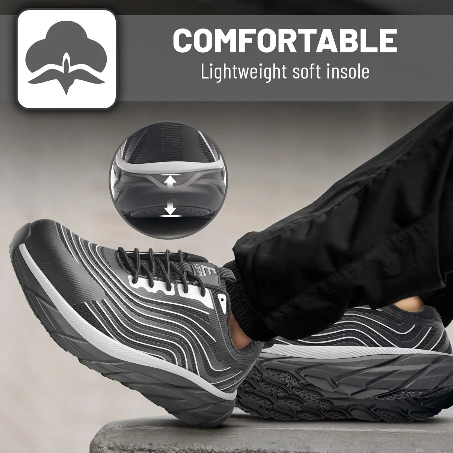 Unisex Adults Work Shoes - Black - All Seasons - Industrial & Construction - Lace-Up - Mesh - Moderate Cushioning - Hiking - Adults (Men & Women) Outdoor Enthusiasts & Athletes