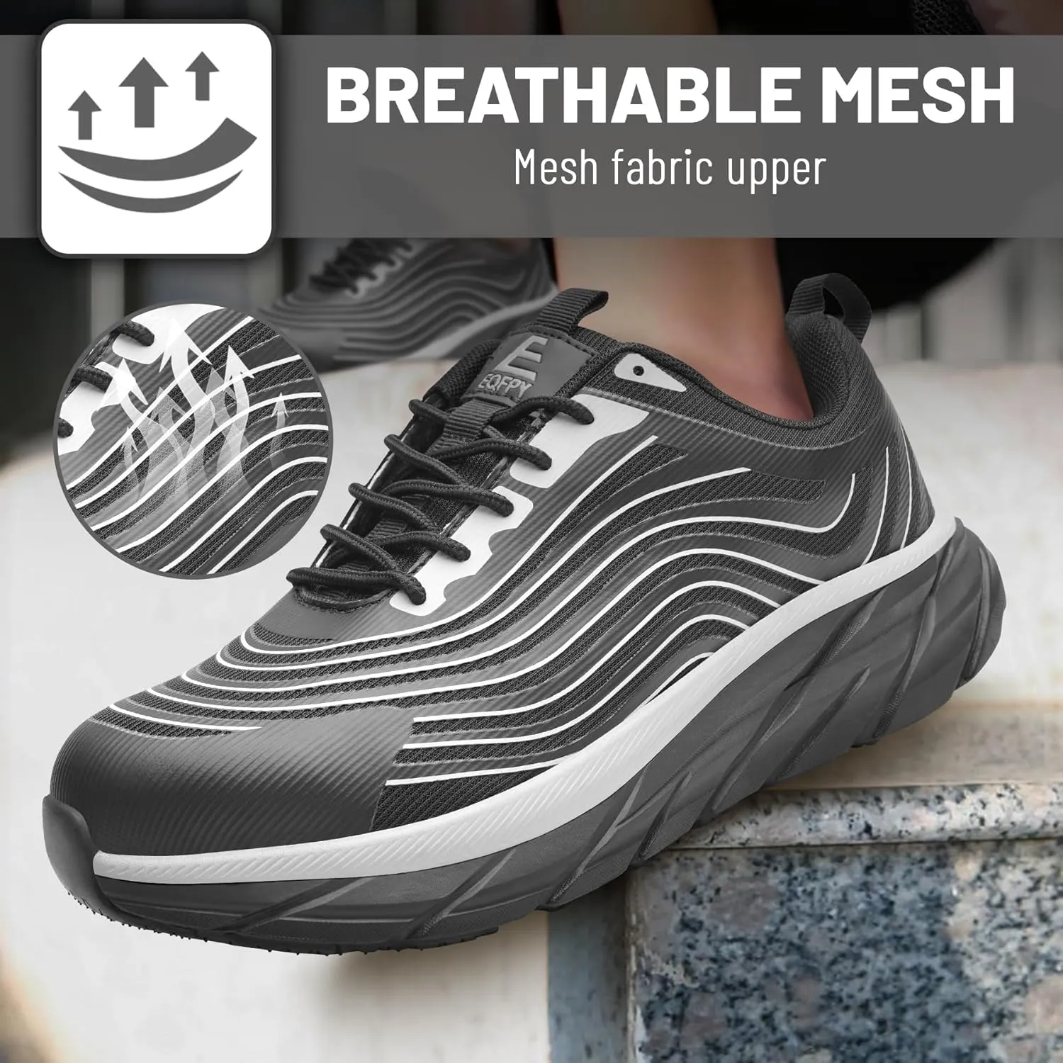 Unisex Adults Work Shoes - Black - All Seasons - Industrial & Construction - Lace-Up - Mesh - Moderate Cushioning - Hiking - Adults (Men & Women) Outdoor Enthusiasts & Athletes
