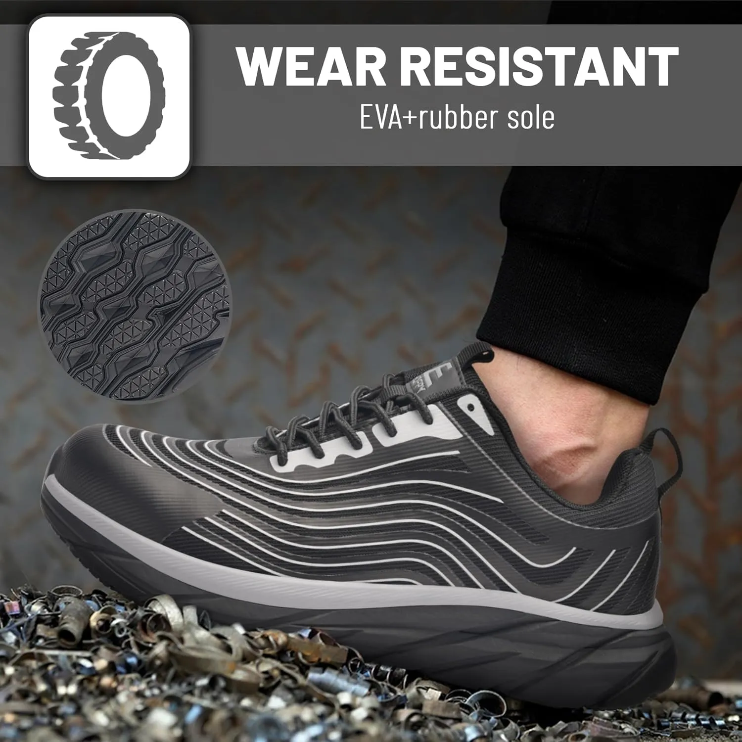 Unisex Adults Work Shoes - Black - All Seasons - Industrial & Construction - Lace-Up - Mesh - Moderate Cushioning - Hiking - Adults (Men & Women) Outdoor Enthusiasts & Athletes