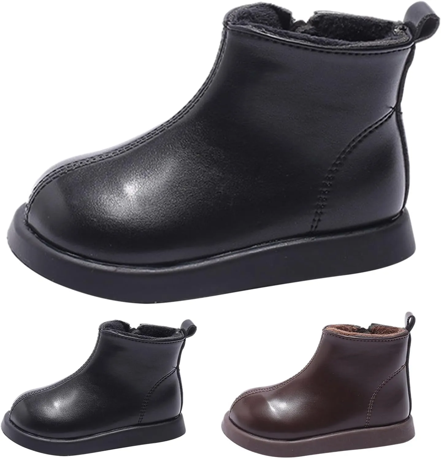 Unisex Kids Plush Ankle Boot Comfy Warm Round Toe Waterroof Solid Classic Working Shoes School Cute Toddler Boots