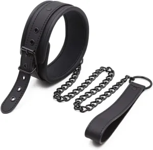 Unleash your inner rebel with our trendy Punk Chokers - Cosplay Collars Neck Leather Necklace with an adjustable chain leash, Black