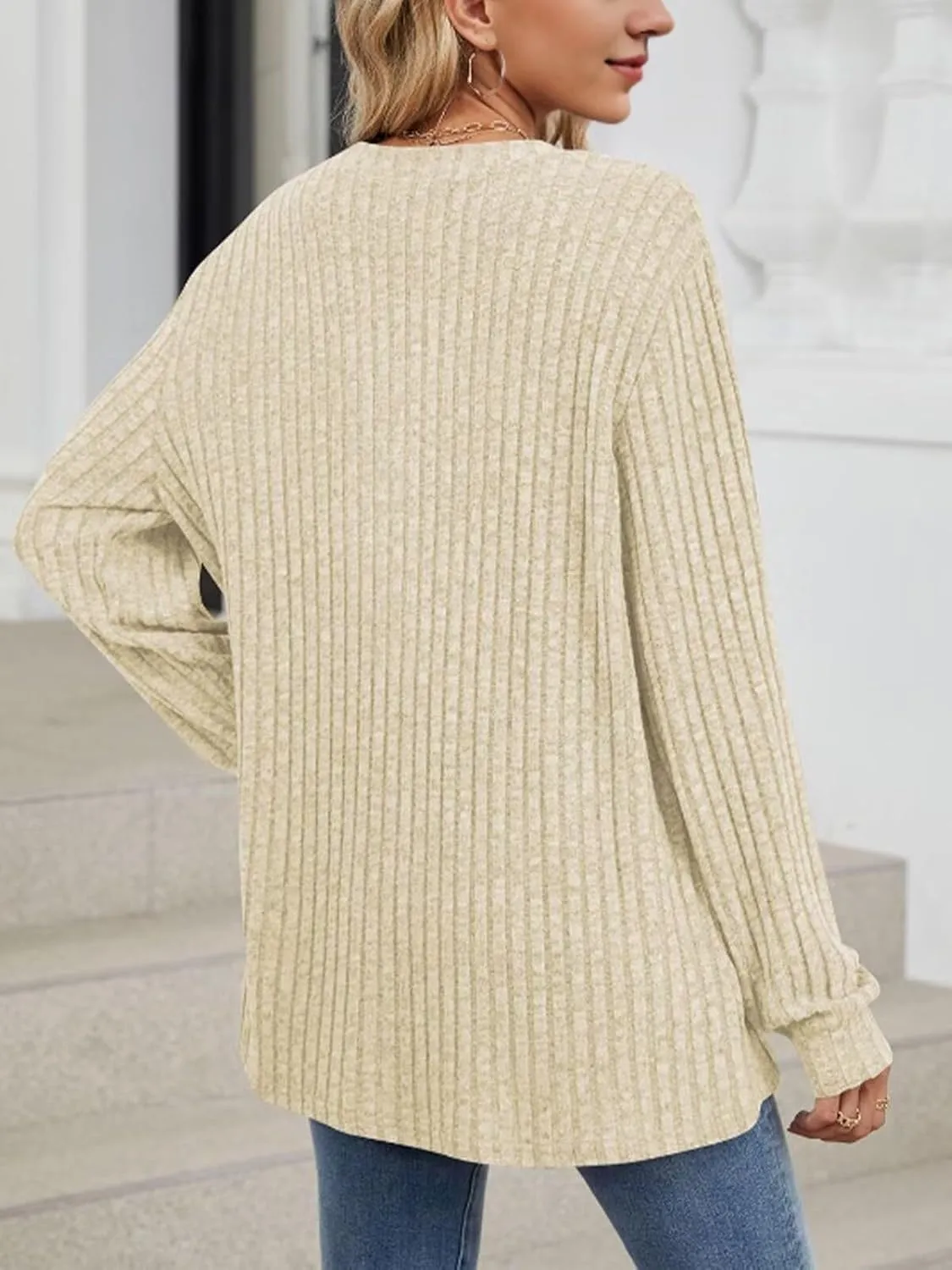 V Neck Sweaters for Women Long Sleeve Tunic Tops Knitted Casual Loose Pullover Sweaters