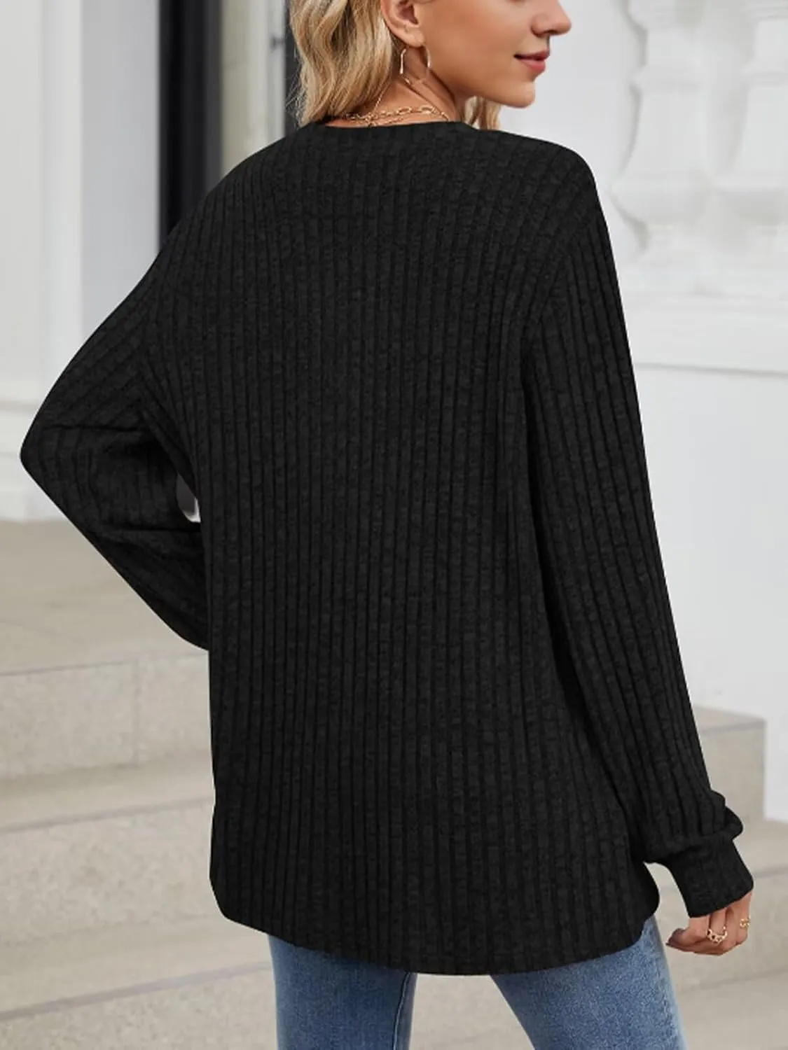 V Neck Sweaters for Women Long Sleeve Tunic Tops Knitted Casual Loose Pullover Sweaters