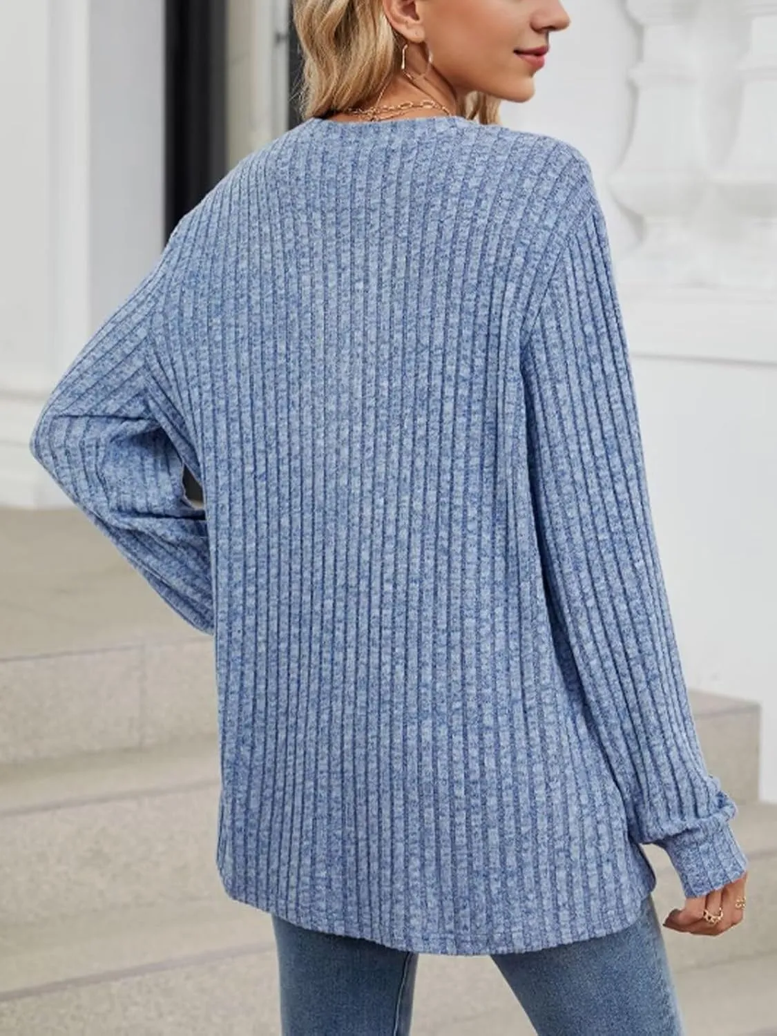 V Neck Sweaters for Women Long Sleeve Tunic Tops Knitted Casual Loose Pullover Sweaters