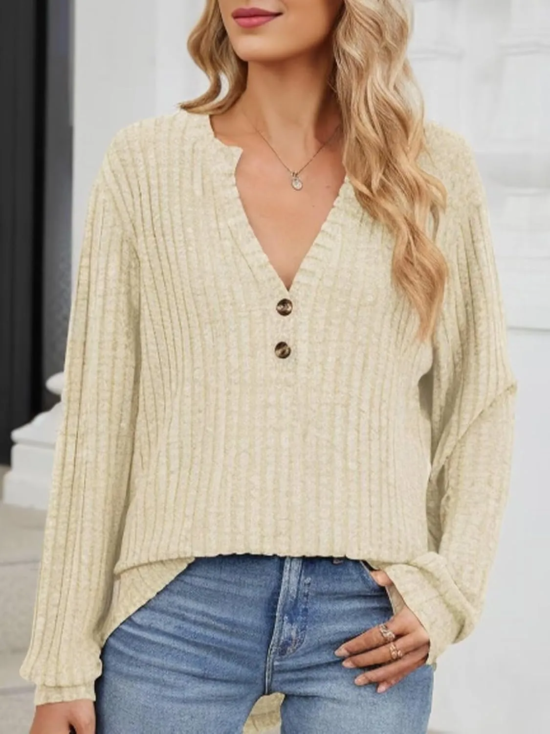 V Neck Sweaters for Women Long Sleeve Tunic Tops Knitted Casual Loose Pullover Sweaters