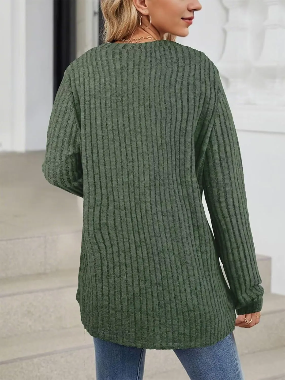 V Neck Sweaters for Women Long Sleeve Tunic Tops Knitted Casual Loose Pullover Sweaters