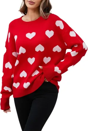 Valentine Cute Heart Cream Sweater Fall Pullover Crewneck Long Sleeve Soft Knitted Top Holiday Sweaters for Women