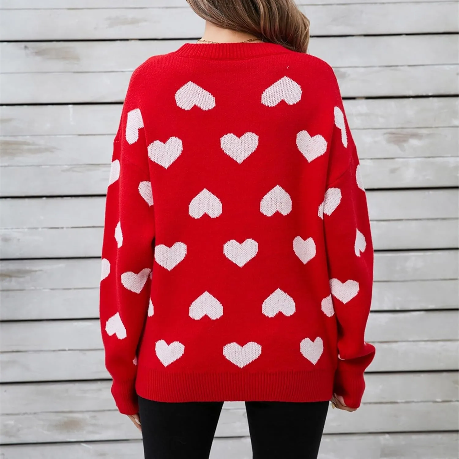 Valentine Cute Heart Cream Sweater Fall Pullover Crewneck Long Sleeve Soft Knitted Top Holiday Sweaters for Women