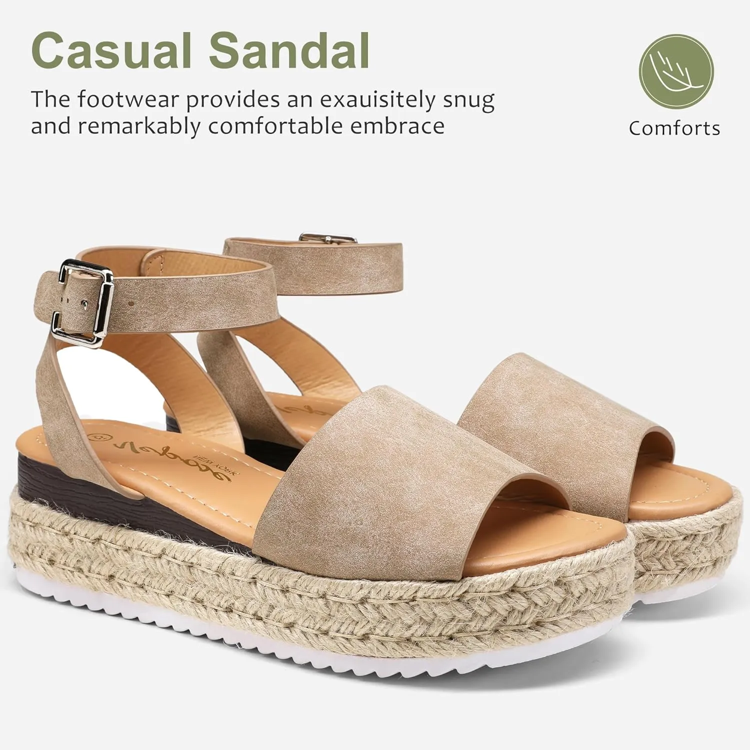 Vepose Women's 400A Platform Wedge Sandals, Summer Espadrilles Sandals with Ankle Strap