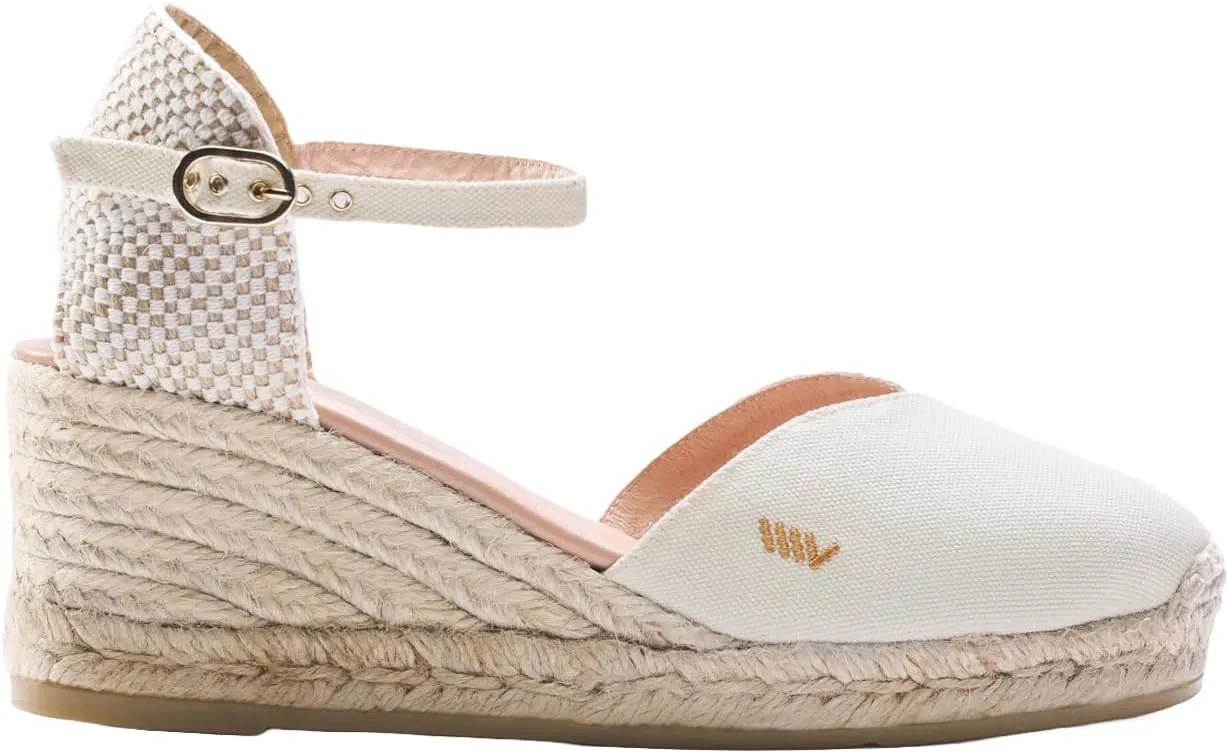 Viscata Reus Canvas Wedge Handmade 2  Heel Women's Sandals with Breathable Cotton Canvas V-cut Vamp and 100% Natural Jute Midsole for all Casual Occasions