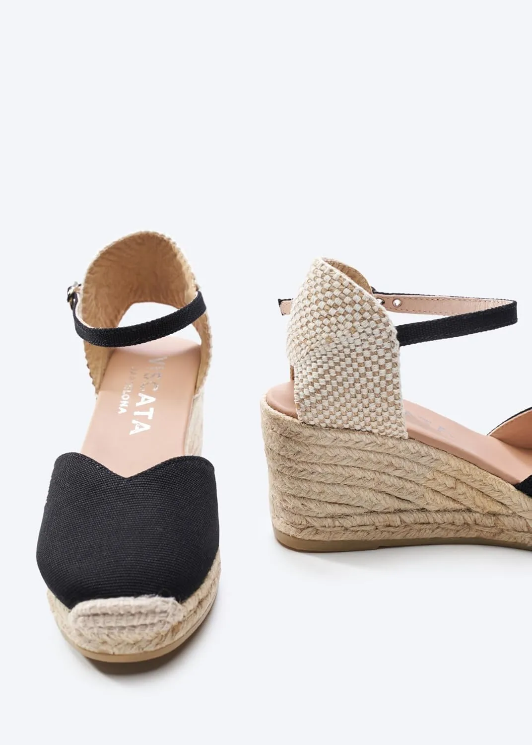 Viscata Reus Canvas Wedge Handmade 2  Heel Women's Sandals with Breathable Cotton Canvas V-cut Vamp and 100% Natural Jute Midsole for all Casual Occasions