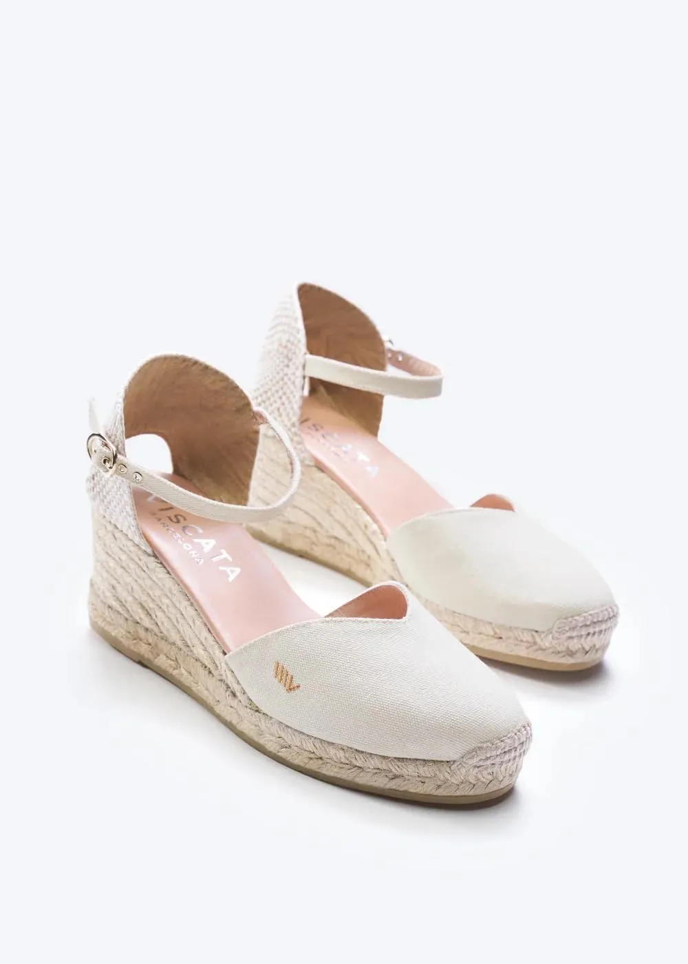 Viscata Reus Canvas Wedge Handmade 2  Heel Women's Sandals with Breathable Cotton Canvas V-cut Vamp and 100% Natural Jute Midsole for all Casual Occasions